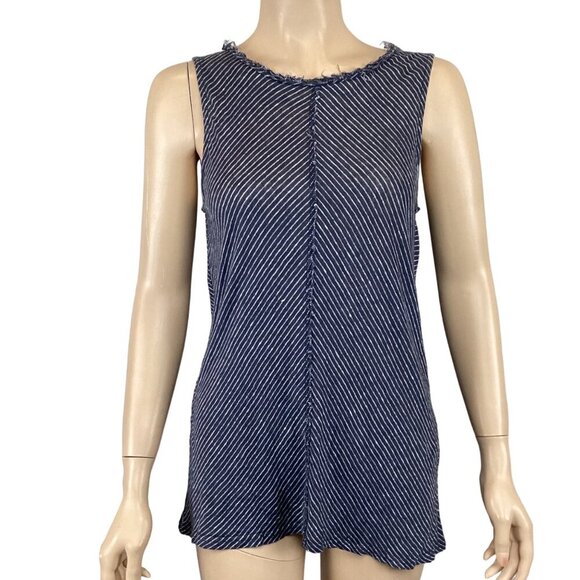 Sundance Women's Striped Sleeveless‎ Linen Top Size Small Frayed Edge - Picture 1 of 8